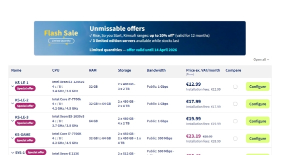 OVHcloud：€12.99/月/E3-1245v5/32GB内存/960GB SSD硬盘/不限流量/1Gbps带宽
